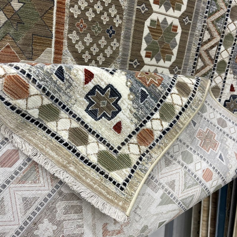 سجاد ليفون بوهيمي تركي L6952 بيج D84949 مقاس 100*200 - سجاد بوهيمي