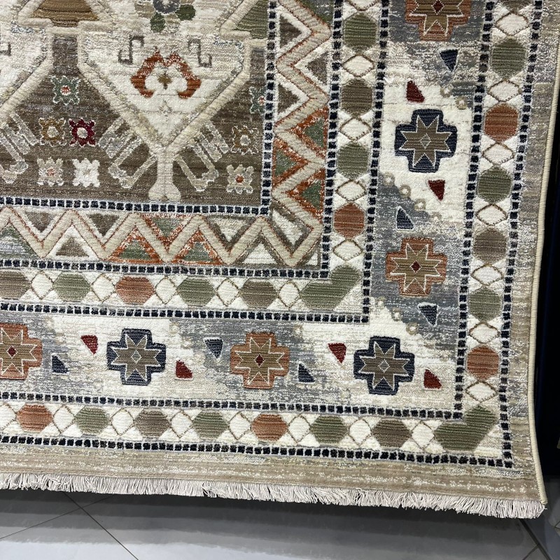 سجاد ليفون بوهيمي تركي L6952 بيج D84949 مقاس 100*200 - سجاد بوهيمي