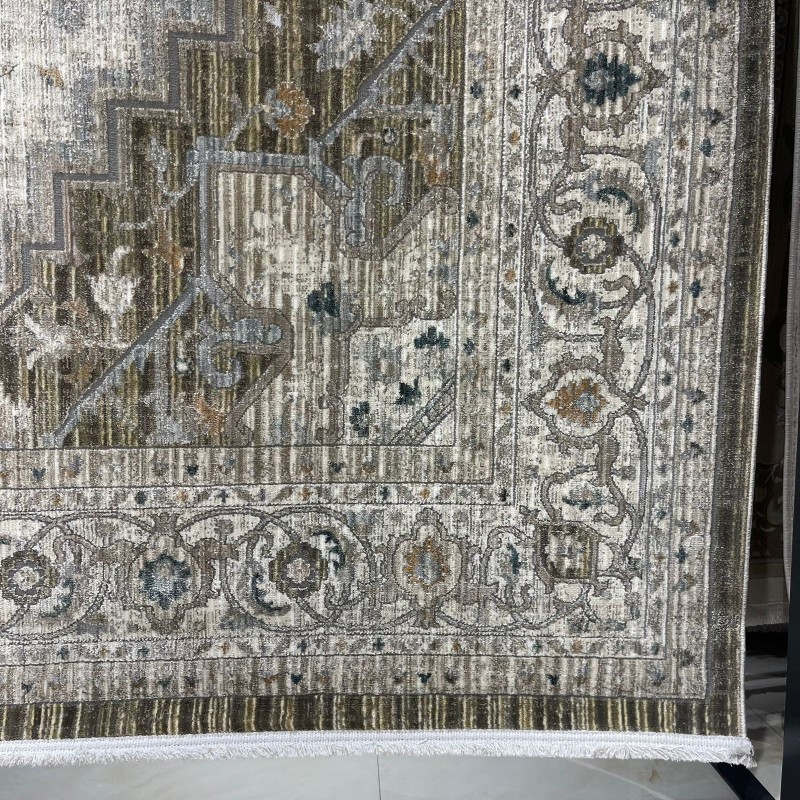 سجاد بوهيمي تركي مراكش F0560A اخضر ابيض مقاس 100*200