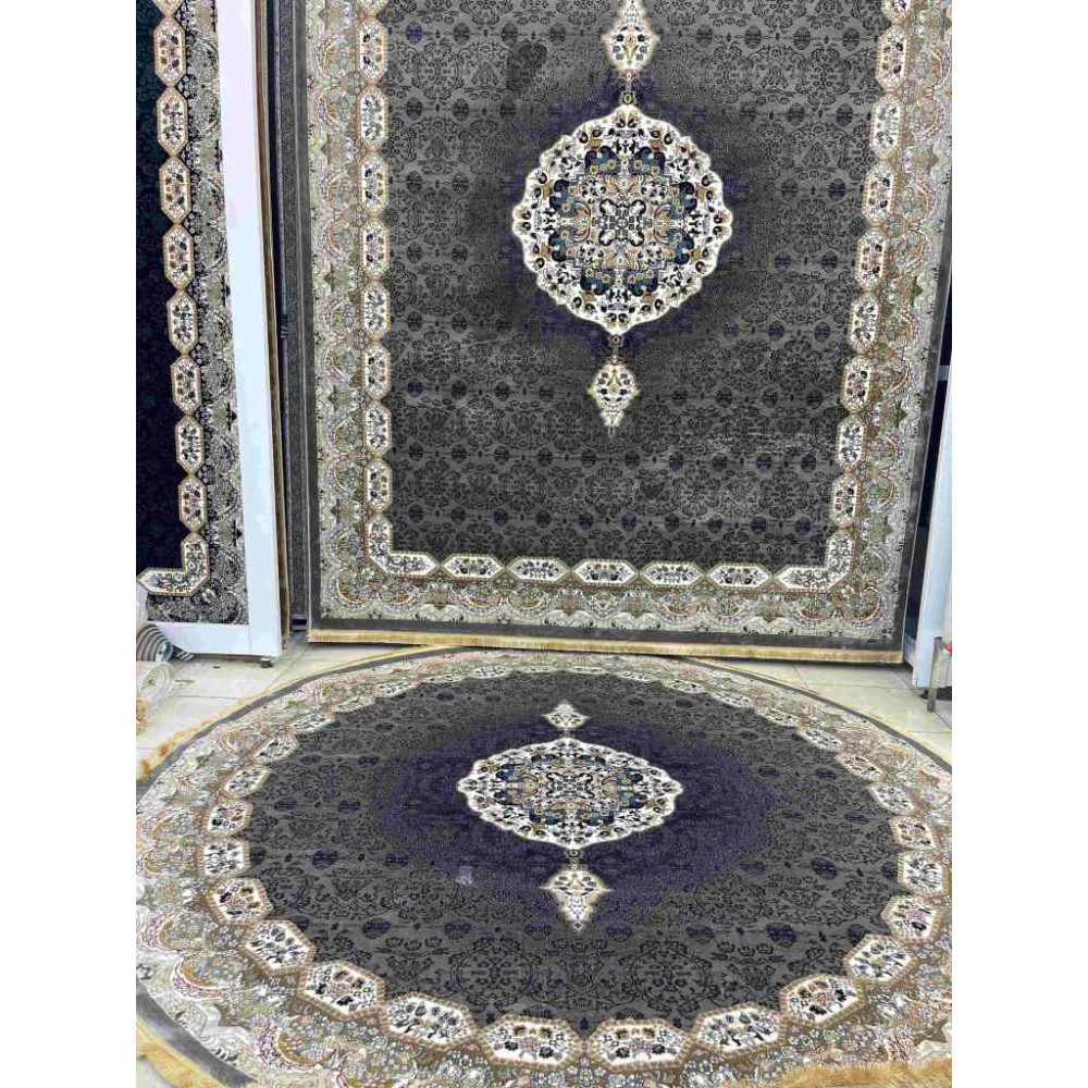 سجاد تركي كاشان دائري 1019A رصاصي مقاس 400*400