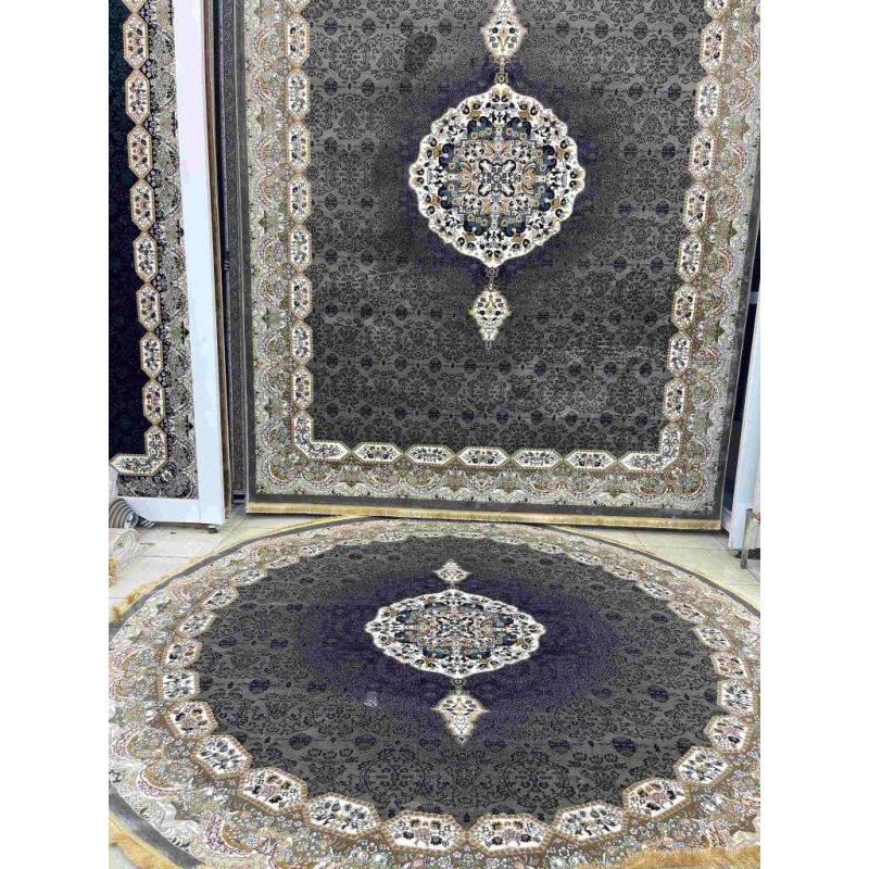 سجاد تركي كاشان دائري 1019A رصاصي مقاس 150*150