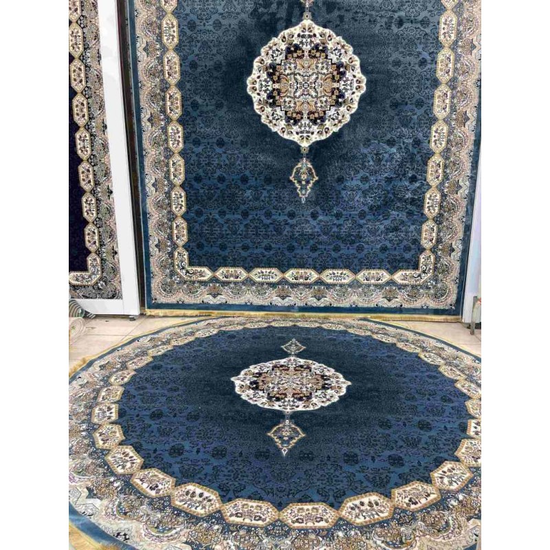 سجاد تركي كاشان دائري 1019A سماوي مقاس 200*200