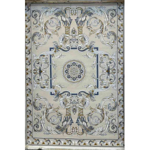 سجاد إيراني درجة أولى سجاد فاخر مصنوع بدقة عالية من أفضل أنواع الصوف والحريرنقشه ملكي2 الون بيج رصاصي مقاس 300*500