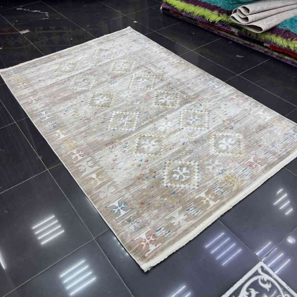 سجاد بوهيمي تركي فينتج B0024C لون بني بيج مقاس 100*300