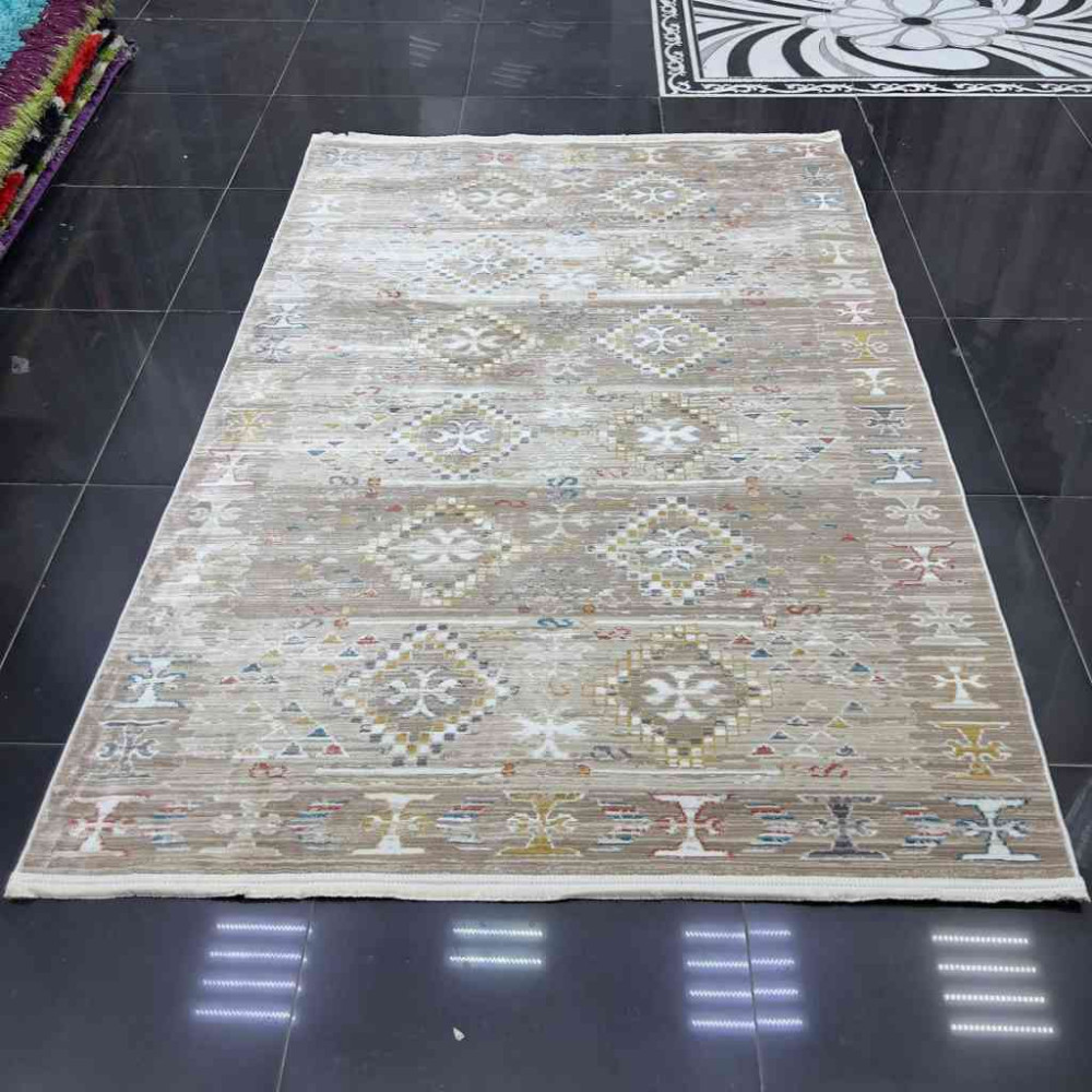 سجاد بوهيمي تركي فينتج B0024C لون بني بيج مقاس 100*300