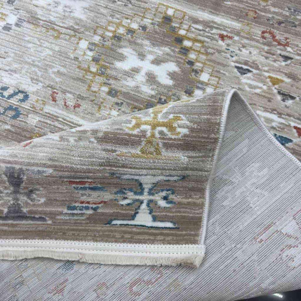 سجاد بوهيمي تركي فينتج B0024C لون بني بيج مقاس 100*300