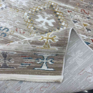 سجاد بوهيمي تركي فينتج B0024C لون بني بيج مقاس 100*300