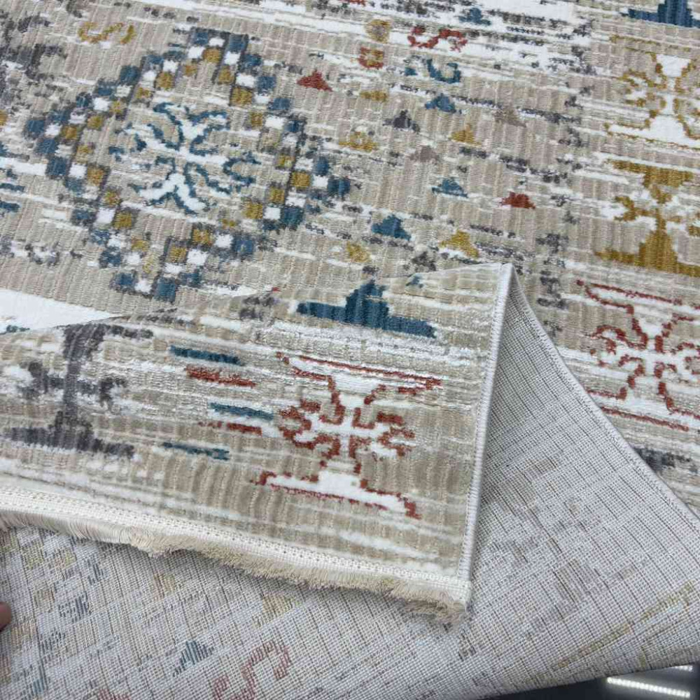 سجاد بوهيمي تركي فينتج B0024C لون بيج ابيض مقاس 150*230