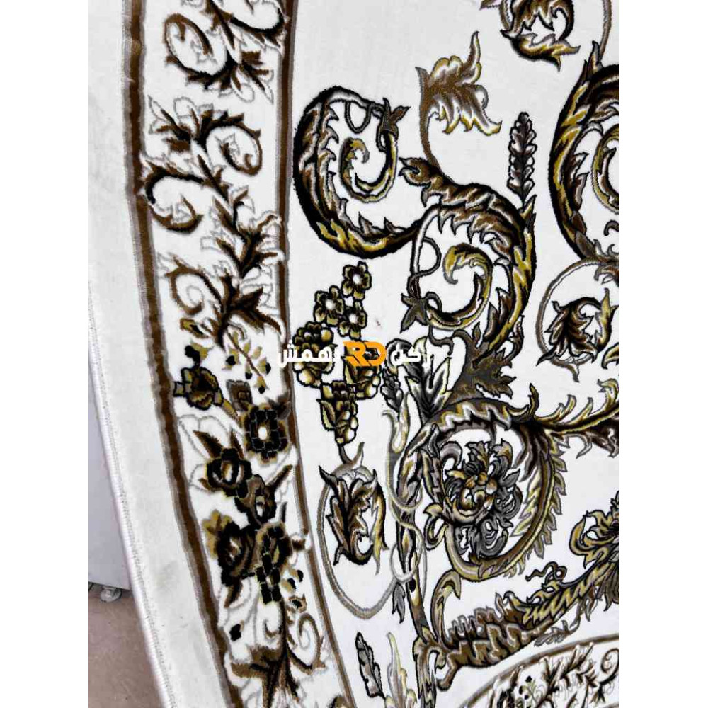 سجاد تركي طوكيو نقش ايراني B061B لون ابيض دائري مقاس 300*300