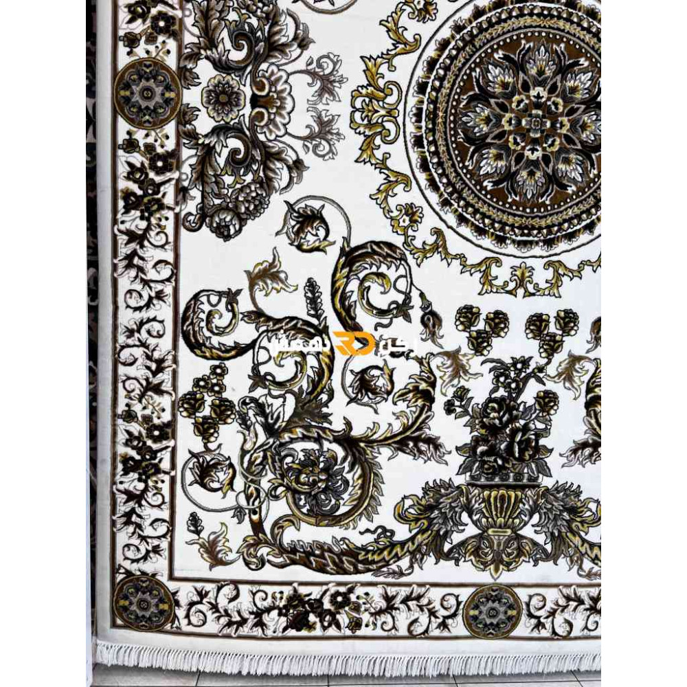 سجاد تركي طوكيو نقش ايراني B061B لون ابيض دائري مقاس 300*300