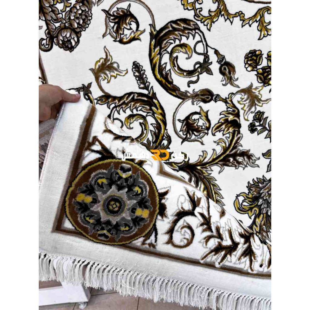 سجاد تركي طوكيو نقش ايراني B061B لون ابيض دائري مقاس 300*300