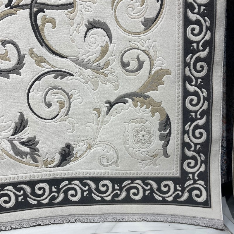 سجاد تركي نقش فرنسي بارون 41162A كريم اسود مقاس 80*150