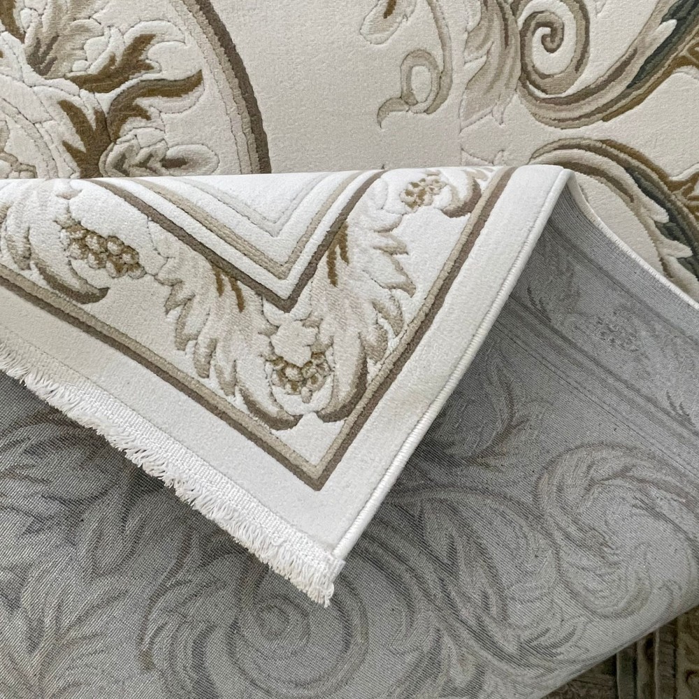 سجاد القصور تركي كراون نقش فرنسي 41170A رصاصي بيج مقاس 400*500