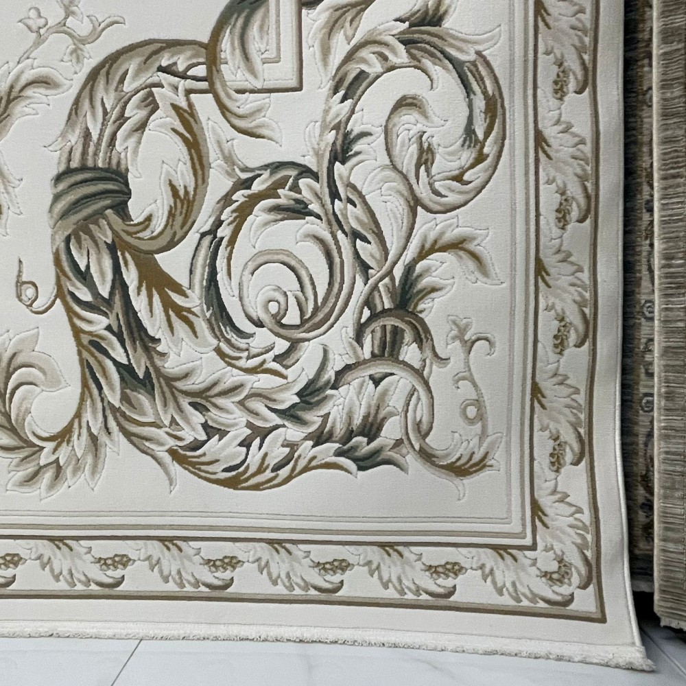 سجاد القصور تركي كراون نقش فرنسي 41170A رصاصي بيج مقاس 400*500