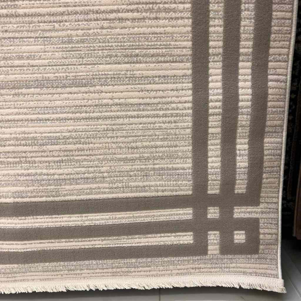 سجاد تركي مودرن فندقي لورين F414C كريم رصاصي مقاس 80*150