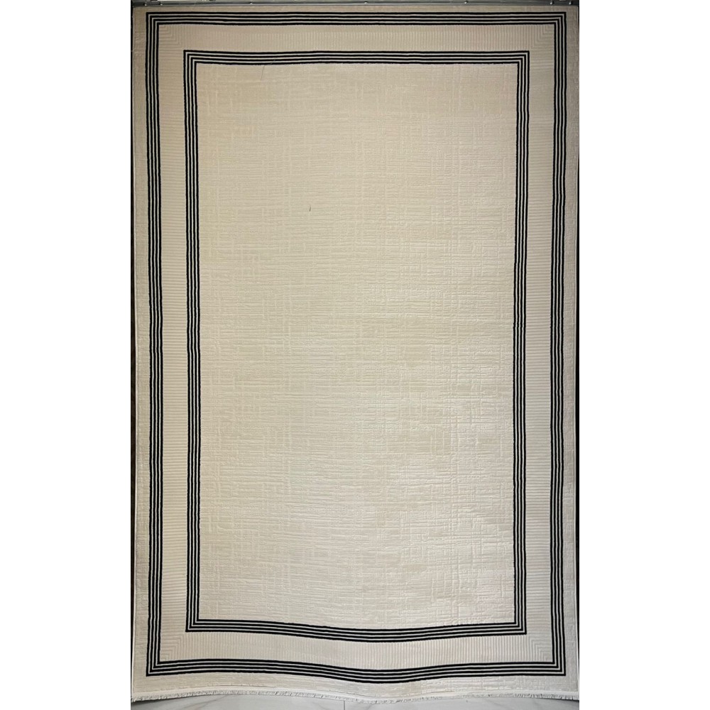 سجاد تركي اطار برواز فيكتوريا 41603A كريم اسود مقاس 150*220