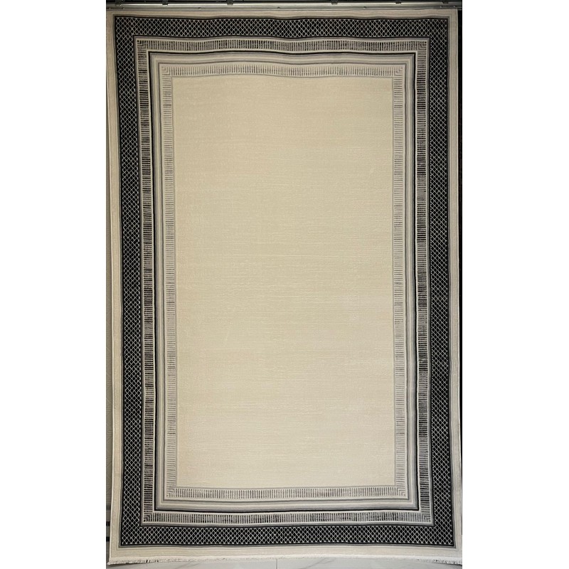سجاد تركي اطار برواز فيكتوريا 41607A كريم اسود مقاس 150*220