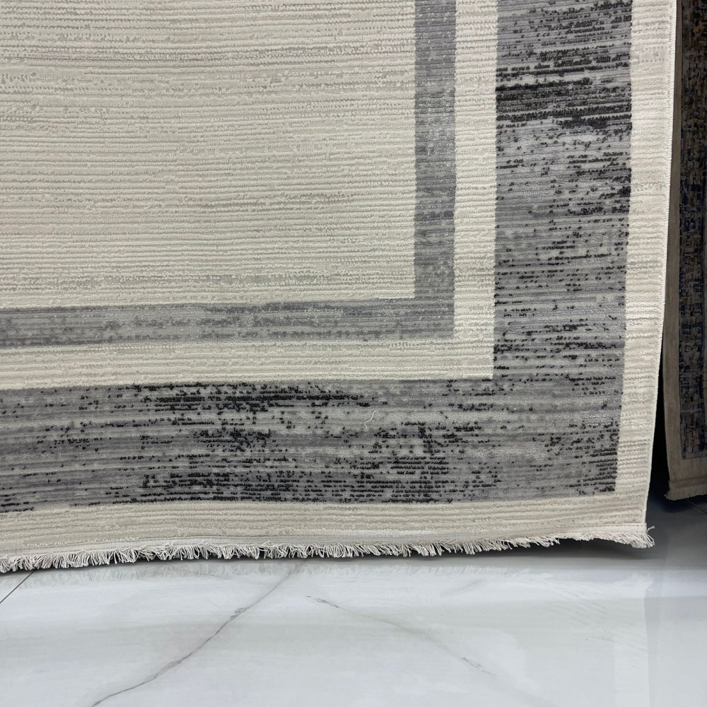 سجاد تركي اطار برواز فيكتوريا 41358A كريم اسود مقاس 80*150