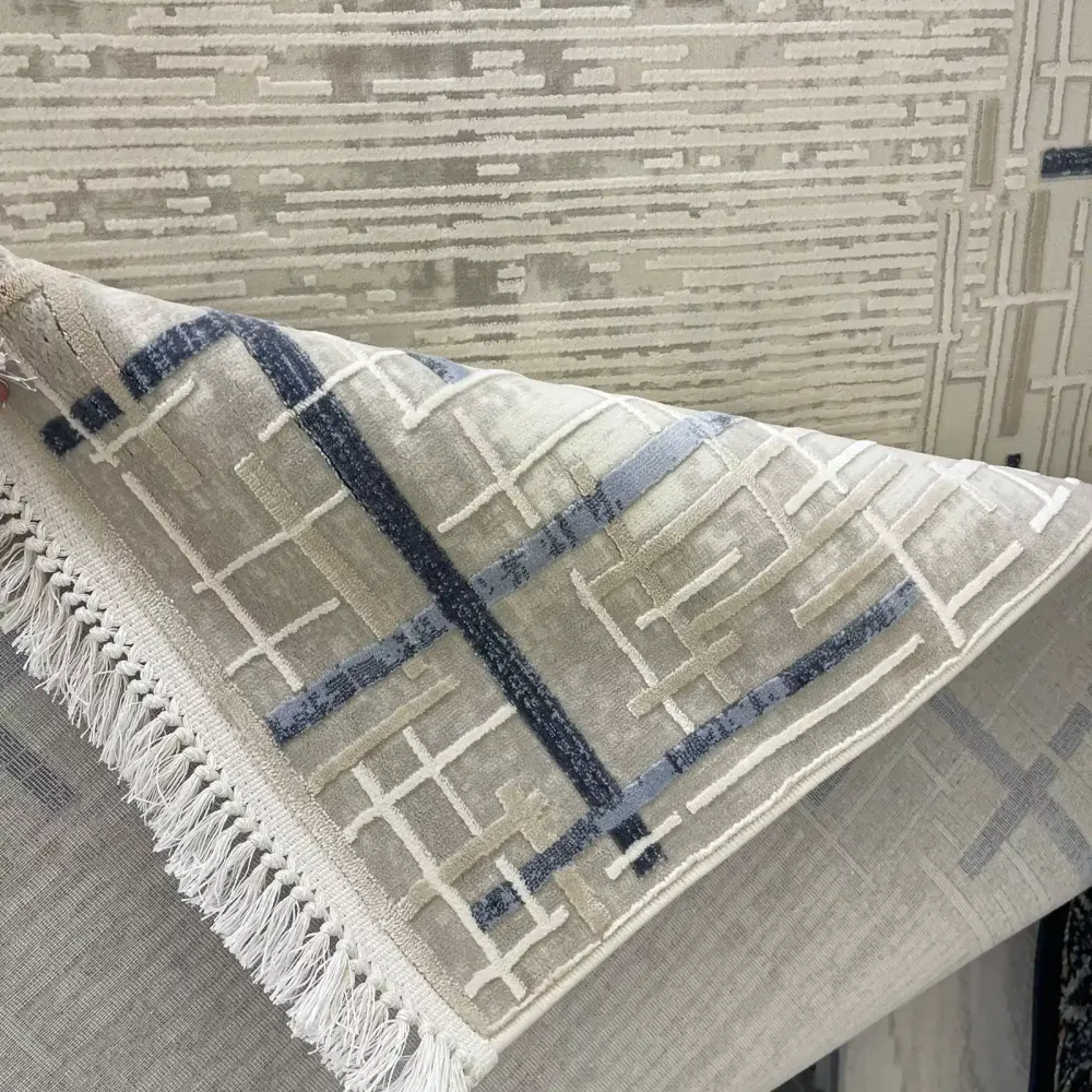 سجاد تركي فوج 36232A كريم سماوي مقاس 50*80 - سجاد مودرن