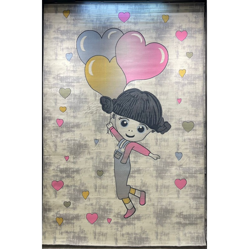 سجاد تركي اطفال كيدز 52665B اللون زهري ابيض مقاس 200*300