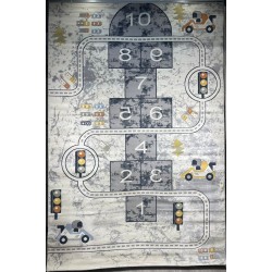 سجاد تركي اطفال كيدز 52645A اللون ابيض رصاصي فاتح مقاس 80*150