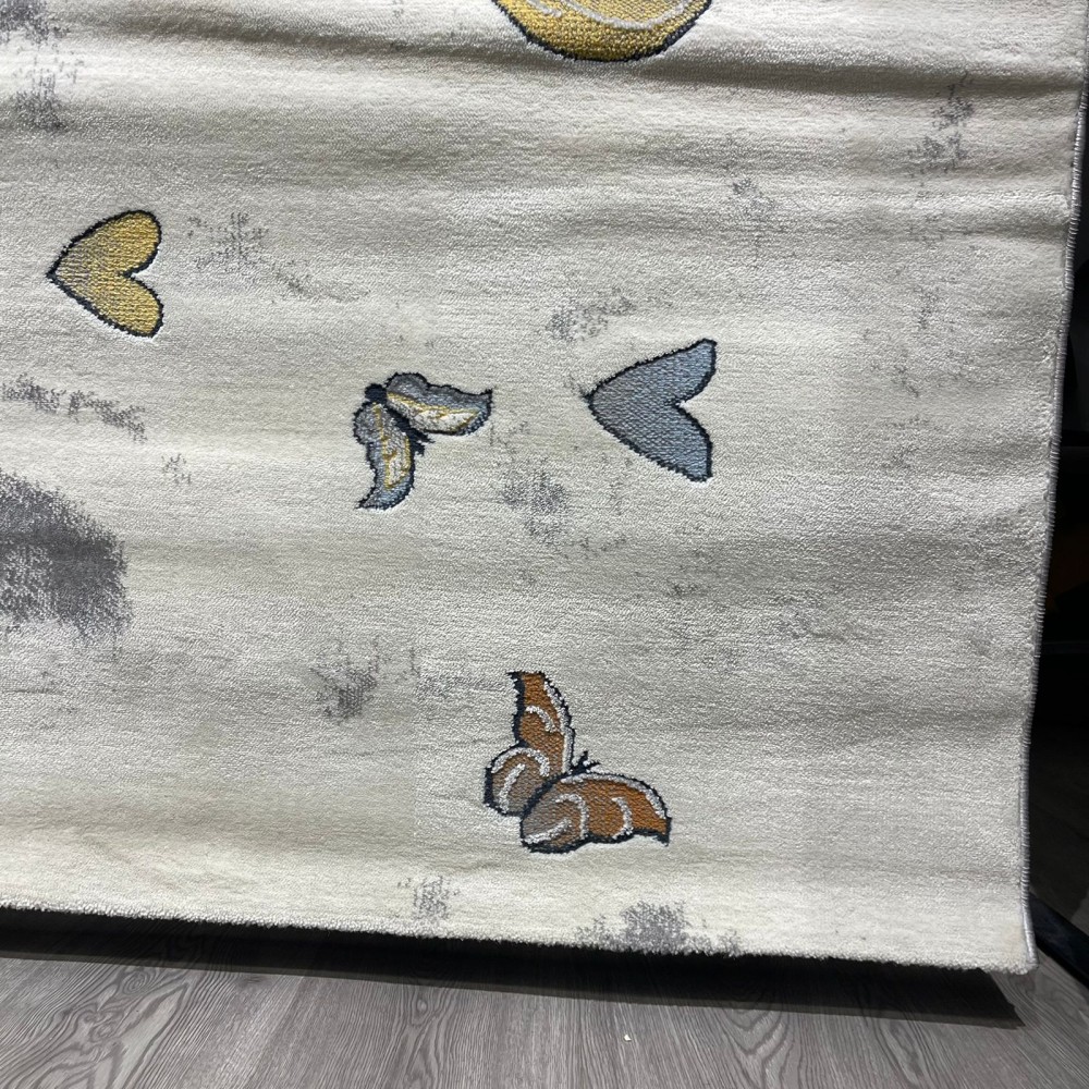 سجاد تركي اطفال كيدز 40682A اللون ابيض رصاصي فاتح مقاس 300*400