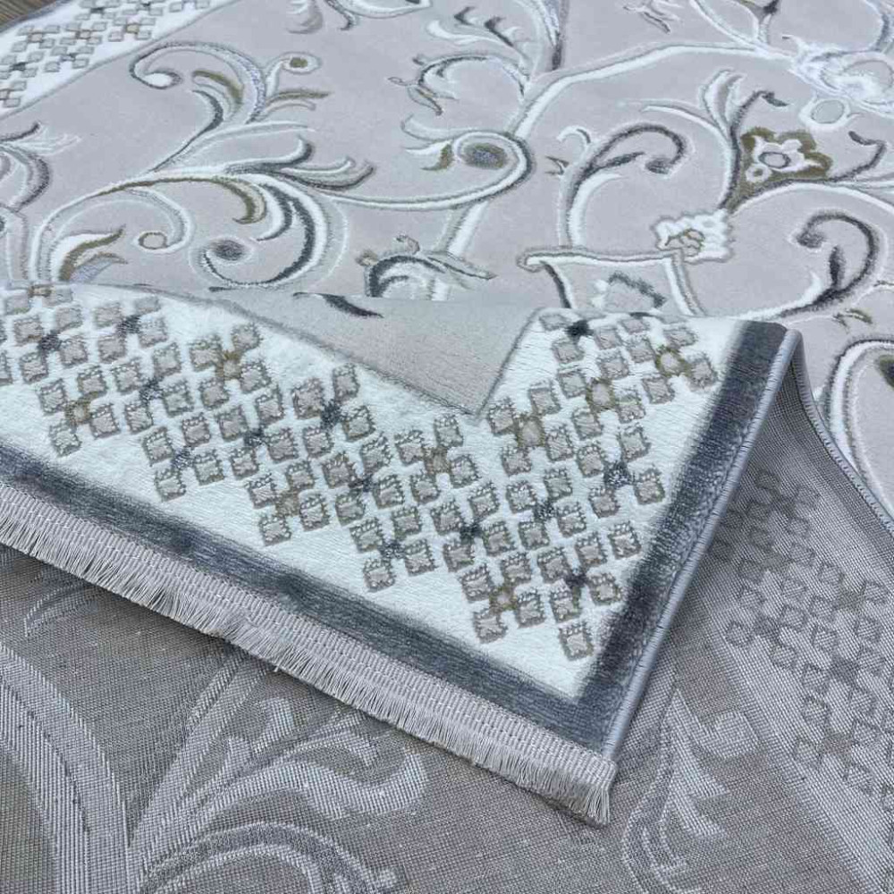 سجاد تركي نرمين نقش فرنسي AM77A كريم رصاصي مقاس 50*80