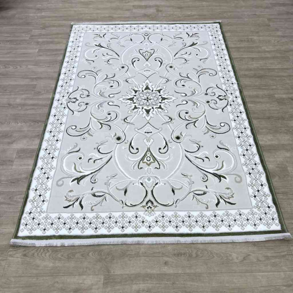 سجاد تركي نرمين نقش فرنسي AM77A كريم اخضر مقاس 80*150