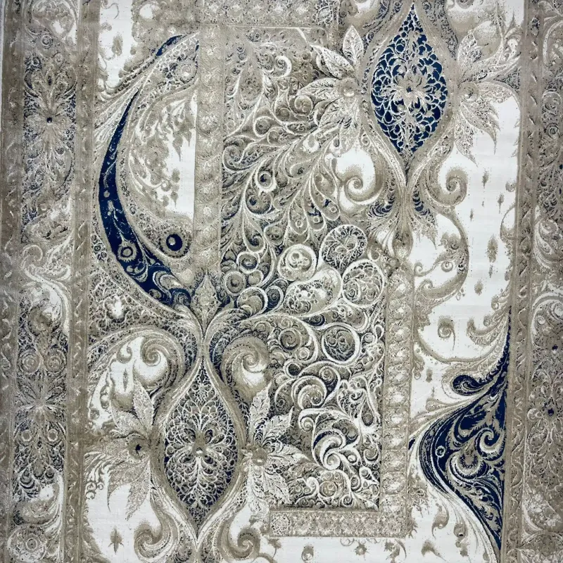 سجاد نيو بوهيمي تركي كاشان ثري دي 8339B سماوي مقاس 100*300