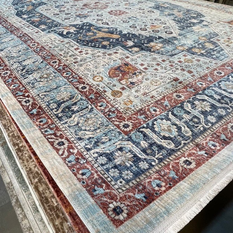 سجاد بوهيمي تركي امبيرا KP81B كريم سماوي غامق مقاس 200*300