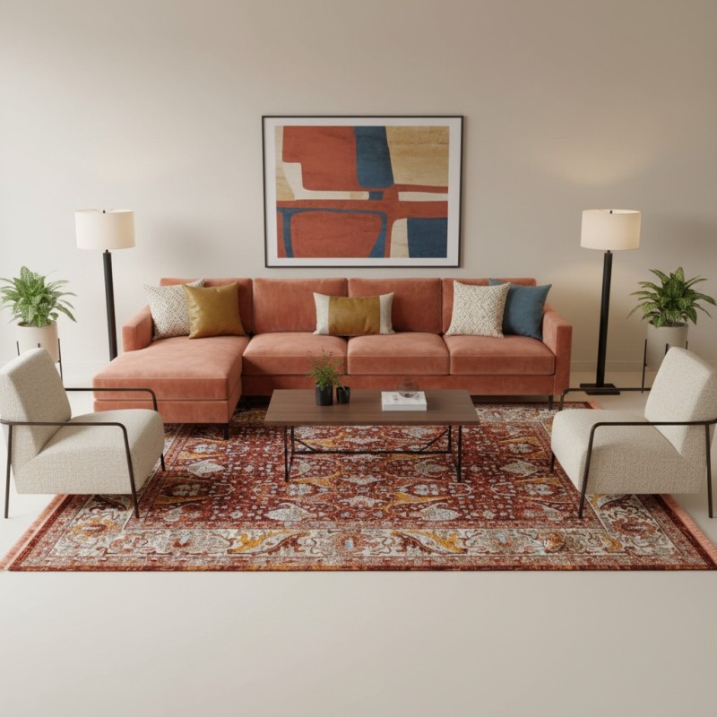 سجاد بوهيمي تركي امبيرا KP94D احمر كريم مقاس 200*300