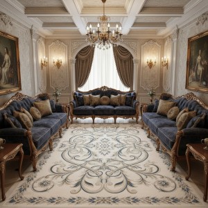 سجاد اويال تركي 9661D ابيض سماوي مقاس 150*220