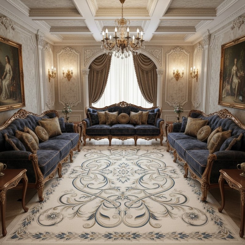 سجاد اويال تركي 9661D ابيض سماوي مقاس 150*220