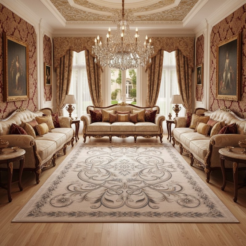 سجاد اويال تركي 9661D ابيض رصاصي مقاس 300*400