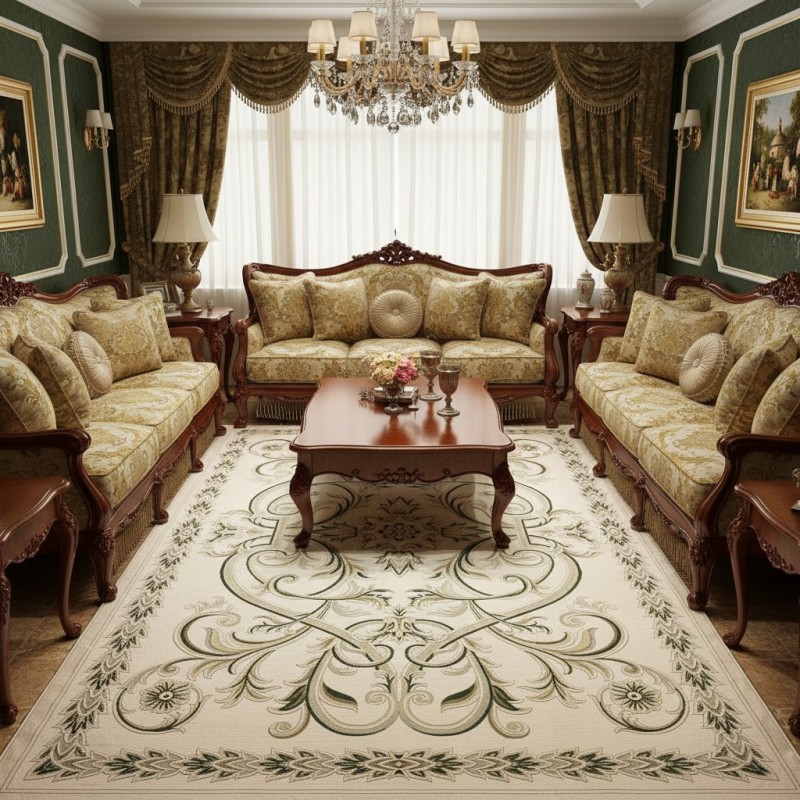 سجاد اويال تركي 9661D ابيض اخضر مقاس 100*200
